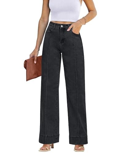 Luvamia Wide Leg Jeans - Black Trousers Pants for Women, Straight Leg, Baggy, Y2K Western Outfit, Size Medium (8-10) - Image 1