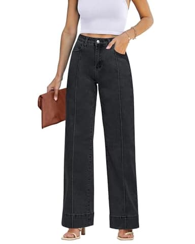 Luvamia Wide Leg Jeans - Black Trousers Pants for Women, Straight Leg, Baggy, Y2K Western Outfit, Size Medium (8-10) - Image 1