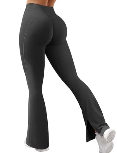 VOYJOY Womens Split Hem Legging Workout High Waist Mini Flared Leggings Casual Workout Gym Yoga Pants Black - Image 1