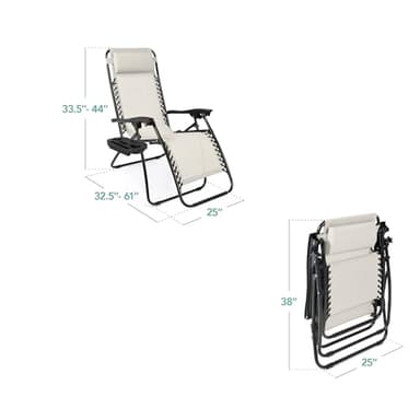 Best Choice Products Set of 2 Adjustable Steel Mesh Zero Gravity Lounge Chair Recliners w/Pillows and Cup Holder Trays - Ivory - Image 2