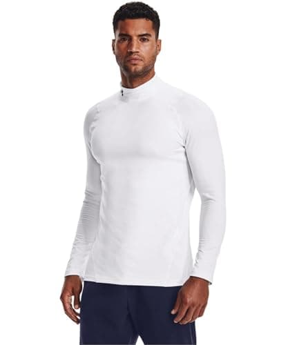 Under Armour Men's ColdGear Armour Fitted Mock, White (100)/Black, Medium - Image 1