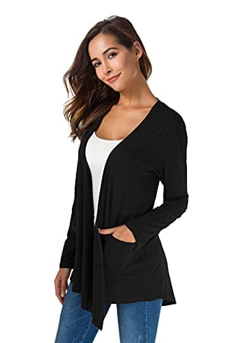TownCat Cardigans for Women Loose Casual Long Sleeved Open Front Breathable Cardigans with Pockets (Black, XXL) - Image 3