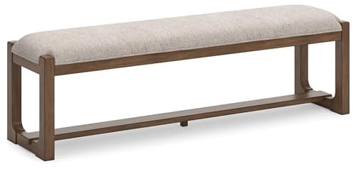 Signature Design by Ashley Cabalynn Farmhouse Upholstered 63" Dining Bench, Beige & Light Brown - Image 1