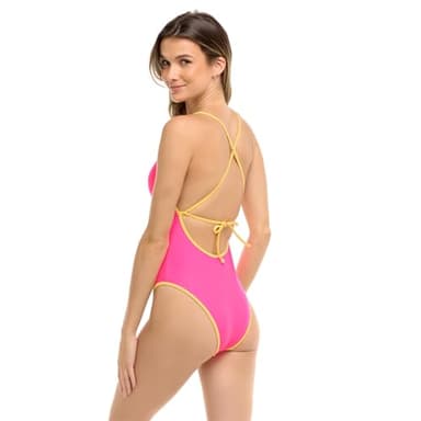 Body Glove Women's Standard Devon One Piece Swimsuit with Cutout Front, Bubble Gum Colorblock - Image 2
