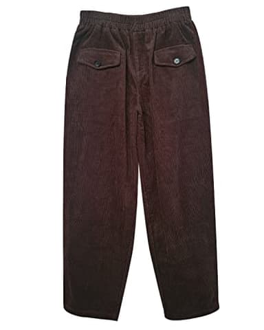 IXIMO Women's Cropped Corduroy Pants Casual Comfy Elastic Waist Cotton Trouser Front Pockets Brown XL - Image 2