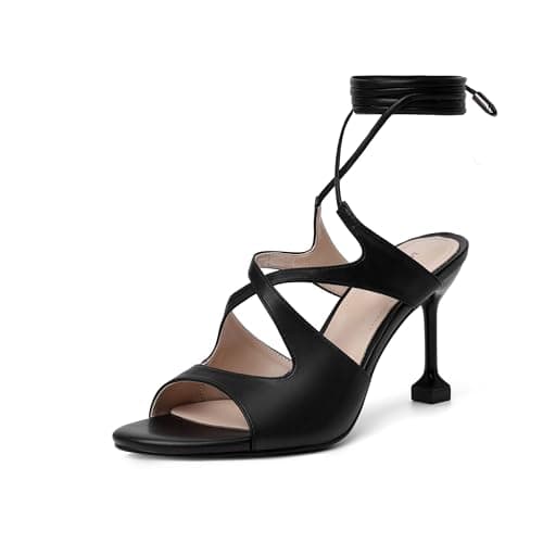 Mofirdast Black Lace Up Heeled Sandals for Womens Strappy Heels Open Toe Tie Up Stiletto Heels Party Prom Dressy Sandals Black Size 8.5 - Image 1