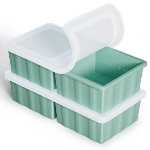 Silicone Freezer Tray for Soup Ice Cubes: 2-Cup Freezing Tray with Lid for Meal Prep - 2Pack Silicon Soup Portion Freeze Trays Make Stock Souped Ice Cube - Image 1