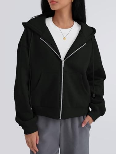 Trendy Queen Zip Up Hoodies For Women Oversized Sweatshirts Fall Fashion Outfits 2025 Cropped Pullover Sweaters Y2k Fleece Jackets Comfy Gym Tops Teen Girls Clothes Black S - Image 2