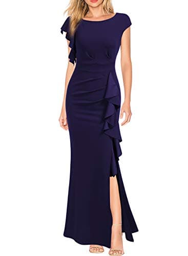 WOOSEA Women's Split Bodycon Mermaid Evening Cocktail Long Dress Navy Blue - Image 1