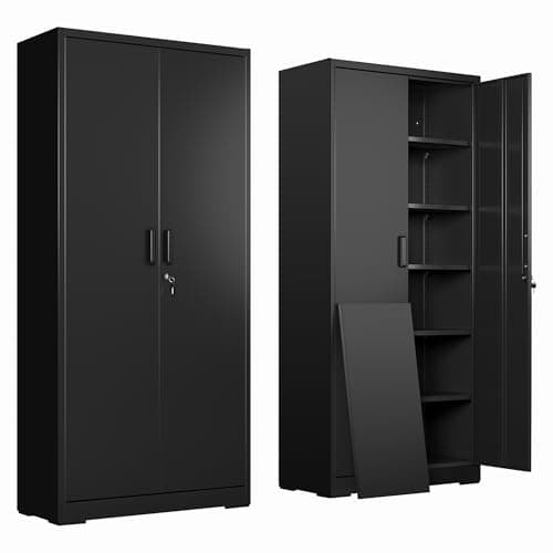 DEVAISE Metal Garage Storage Cabinet with 2 Doors and 5 Adjustable Shelves, 71'' Black Lockable Steel File Cabinet for Garage, Home, Office, Shool, Gym - Image 1
