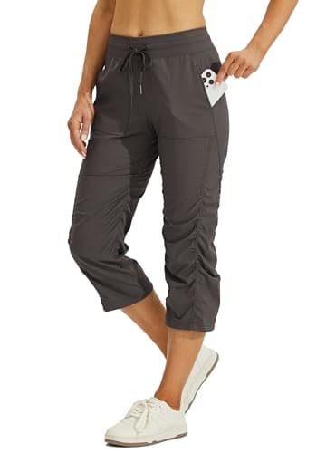 Willit Women's Quick-Dry Capris Travel Pants Lightweight Striped Woven Hiking Workout Casual Pants with Pockets Shale XL - Image 1