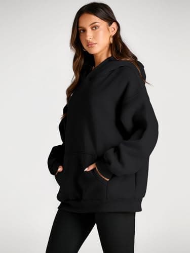 Trendy Queen Womens Oversized Hoodies Fleece Sweatshirts Fall Fashion Pullover Sweaters Winter Clothes 2025 Black M - Image 3