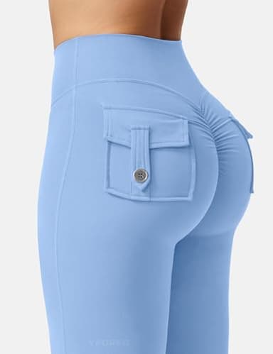 YEOREO CoreFlex Flare Leggings with Pockets for Women Scrunch Workout Leggings Butt Lifting Gym Yoga Pants Light Blue - Image 5