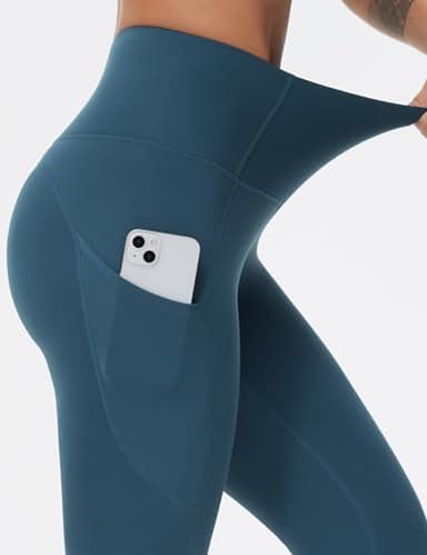 THE GYM PEOPLE Thick High Waist Yoga Pants with Pockets, Tummy Control Workout Running Yoga Leggings for Women Green Blue - Image 5