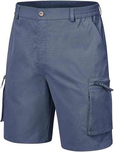 QPNGRP Men's 9" Inseam Stretch Waist Zipper Cargo Shorts with 6 Pockets GrayBlue 32 - Image 1