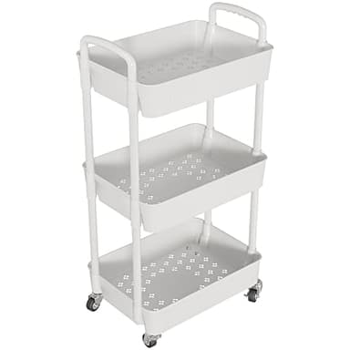 Laiensia 3-Tier Rolling Cart with Wheels,Multifunction Utility Storage carts, Kitchen Storage Organizer,Mobile Shelving Unit for Bathroom,Laundry,with Classified Stickers,White - Image 2