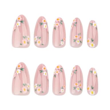 OHWODA Pink Spring Press on Nails Almond Shape Fake Nails with Small Flower Designs Daisy Floral Artificial Nails Medium Length Spring Summer Glue on Nails Flowers Stick on Nails for Women, 24Pcs - Image 5