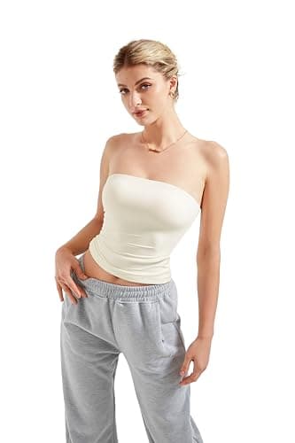 SUUKSESS Women Sexy Tube Top Summer Y2K Going Out Tops Casual Sleeveless Double Lined Basic Tank Top (White, XS) - Image 5