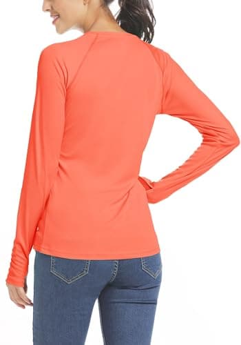 Willit Women's UPF 50+ Sun Protection Shirt Long Sleeve SPF UV Shirt Rash Guard Swim Hiking Fishing Tops Lightweight Tangerine M - Image 3