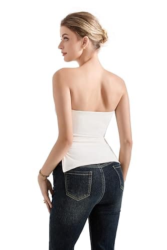 SUUKSESS Women Double Lined Going Out Trendy Tube Tops Side Split Sexy Strapless Tank Tops (White,S) - Image 5