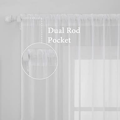 MIULEE 2 Panels Solid Color White Sheer Window Curtains Elegant Window Voile Panels/Drapes/Treatment for Bedroom Living Room (54 X 84 Inches White) - Image 2