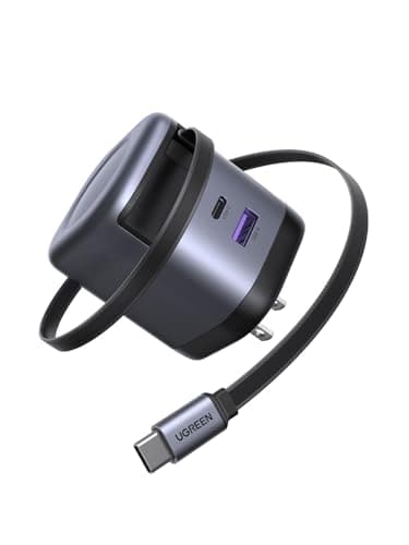 UGREEN Nexode 65W GaN USB C Retractable Charger with Built-in Cable, 2-Port Fast Charging Wall Adapter for iPhone 17/16/15, Galaxy S25/S24, Pixel 10/9/8, MacBook Pro/Air, iPad, AirPods - Image 1