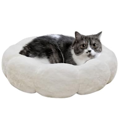 petfelix Cat Beds for Indoor Cats, Machine Washable Non-Skid, Fluffy Flower Cat Bed Cute, Anti Anxiety Dog Beds for Toy Size Dogs, 20 * 20 Inches, Cream - Image 1