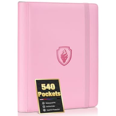 Premium 9 Pocket Card Binder for 540 Cards, Fabmaker PU Cover Trading Card Binder, Sturdy Card Collection Album, Sleek Card Holder Folders for YuGiOh, MTG, TCG, Game Cards & Sports Cards, Pink - Image 1