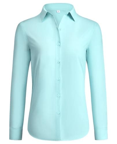 siliteelon Button Down Shirts for Women Wrinkle Free Dress Shirts Long Sleeve Shirts Formal Work Office Blouses Tops Mint Green Small - Image 1