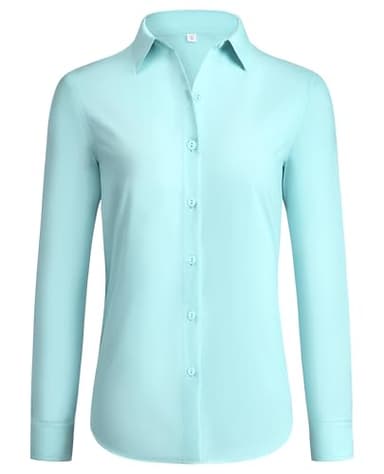 siliteelon Button Down Shirts for Women Wrinkle Free Dress Shirts Long Sleeve Shirts Formal Work Office Blouses Tops Mint Green Small - Image 1