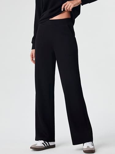 AFITNE 2 Piece Outfits for Women Long Sleeve Off-Shoulder Pullover Tops Wide Leg Sweatpants Pull On Pants Sets Stretchy Trendy Tracksuits with Pockets Fashion Mathching Sweatsuits Black L 31" - Image 5