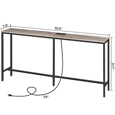 MAHANCRIS 70.9'' Console Table with Power Outlet, Narrow Sofa Table, Industrial Entryway Table with USB Ports, Behind Couch for Entryway, Hallway, Foyer, Living Room, Greige CTHG18E01Z1 - Image 3