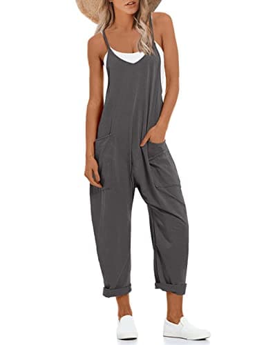 Lentta Women's Causal Jumpsuits V Neck Sleeveless Harem Overalls Stretchy Adjustable Strap Romper with Pockets(DarkGrey-XL) - Image 1
