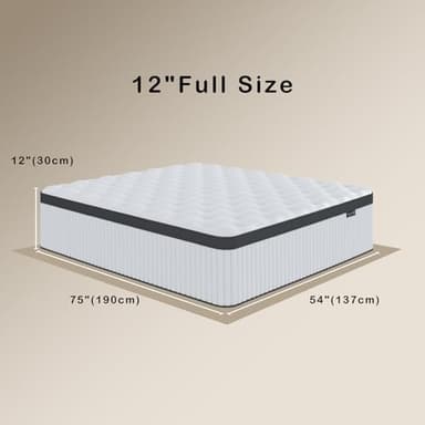 Tegeniss Full Size Mattress, 12 Inch Memory Foam, Independent Spring, Soft and Comfortable Medium Firm Hybrid Mattress in A Box, Pressure Relief - Image 2