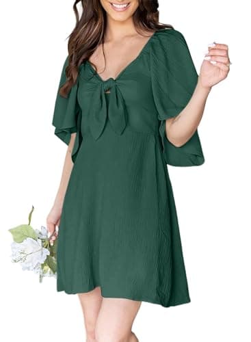 Dokotoo Fall Summer Dresses 2025 Fashion Casual Sexy V-Neck Womens Summer Dresses Beach Graduation Dress Short Wedding Guest Easter Dress Blackish Green - Image 2
