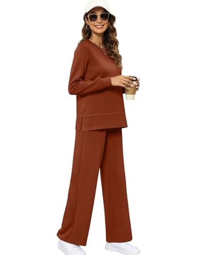 XIEERDUO Two Piece Outfits for Women 2 PC Lounge Sets Casual Fall Long Sleeve Tracksuit Wide Leg Sweatsuit Winter Cruise Resort Wear Women's Halloween Clothes Clothing Caramel S - Image 2