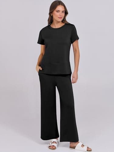 ANRABESS Women 2 Piece Lounge Sets Summer Travel Sweat Outfits Short Sleeve Wide Leg Casual Matching Tracksuits Clothes Black XX-Large - Image 6