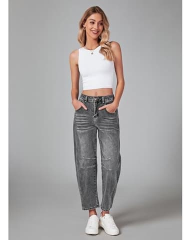 GRAPENT Casual Pants for Women Womens Cropped Jeans para Mujer High Waisted Ankle Jeans for Women Womens Clothing Baggy Barrel Jean Pants Color Foxy Gray Large Size 12 Size 14 - Image 3