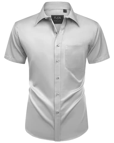 Alimens & Gentle Mens Short Sleeve Dress Shirts Wrinkle Free Solid Casual Button Down Shirts with Pocket, Light Grey, Small - Image 1