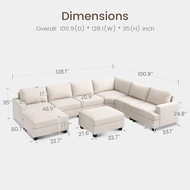 Nolany Sectional Couch with Storage Ottoman, U Shape Sectional Sofa with Chaise, Corduroy Modular Sectional Couches for Living Room, Beige - Image 2