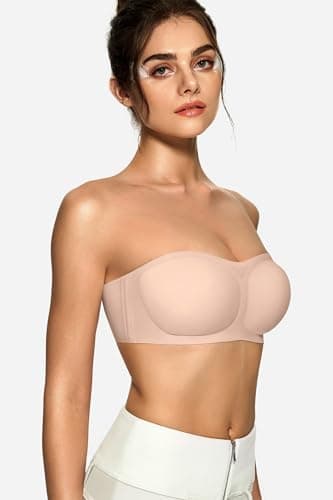 OEAK Womens Strapless Bandeau Bras Non Slip Bra Push Up Wireless Padded Bralette Supportive Seamless Bra Comfortable Tube Bras M Nude - Image 7