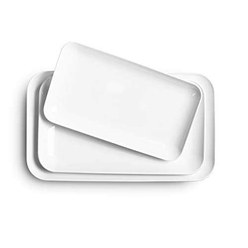 DELLING Large Serving Platter Set 16/14/12inch Large Serving Tray - Rectangular White Serving Trays for Party, Sushi, Oven Safe Dinnerware Set of 3, White - Image 1