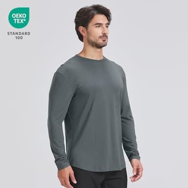netdraw Men's Ultra Soft Bamboo Viscose T-Shirt Curve Hem Lightweight Cooling Long Sleeve Casual Basic Tee Shirt (Platinum/Oil Grey, Medium) - Image 2