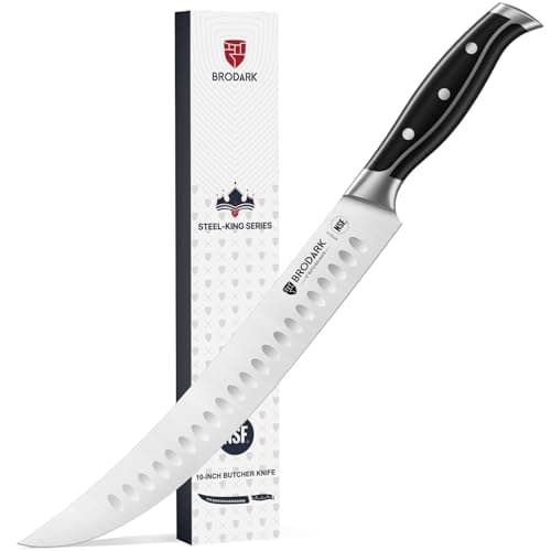 BRODARK Butcher Knife - 10" Curved Breaking Knife with Full Tang Handle - High Carbon Stainless Steel Scimitar Knives - NSF Certified, Steel-King Series - Image 1