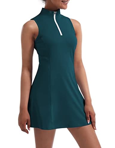 Tennis Dress for Women, Tennis Golf Dresses with Built in Shorts and Pockets for Sleeveless Workout Athletic Dresses Dark Green - Image 4