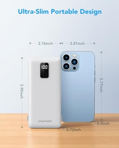 charmast Portable Charger with Built-in Cables and Plug, 10000mAh USB C Power Bank Fast Charging, External Battery Pack Slim, Travel Essentials Compatible with iPhones, Samsung Galaxy, iPad - Image 3