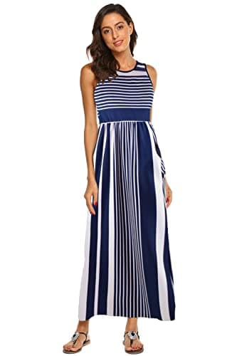 Hount Women's Summer Vacation Beach Dresses Casual Long Sun Dress Navy White XL - Image 2