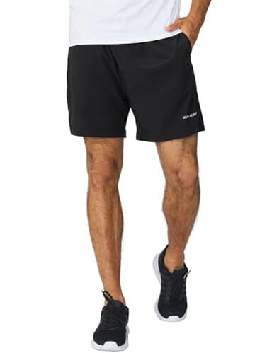 baleaf Men's 5 Inches Running Athletic Shorts Zipper Pocket No Lining for Workout Gym Sports Black Size L - Image 1