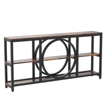 Tribesigns Extra Long Console Table, 70.9 inch Narrow Sofa Tables with 3 Tier Wood Storage Shelves Industrial Metal Frame for Entryway Hallway Living Room Behind Couch, Rustic Brown Black - Image 5