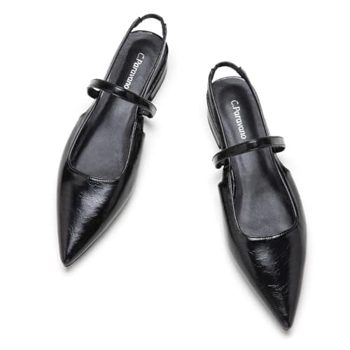 C.Paravano Women's Slingback Flats | Pointed Toe Flats | Women's Slingback Dress Shoes | Sandals(Size 6,Black Flats) - Image 1